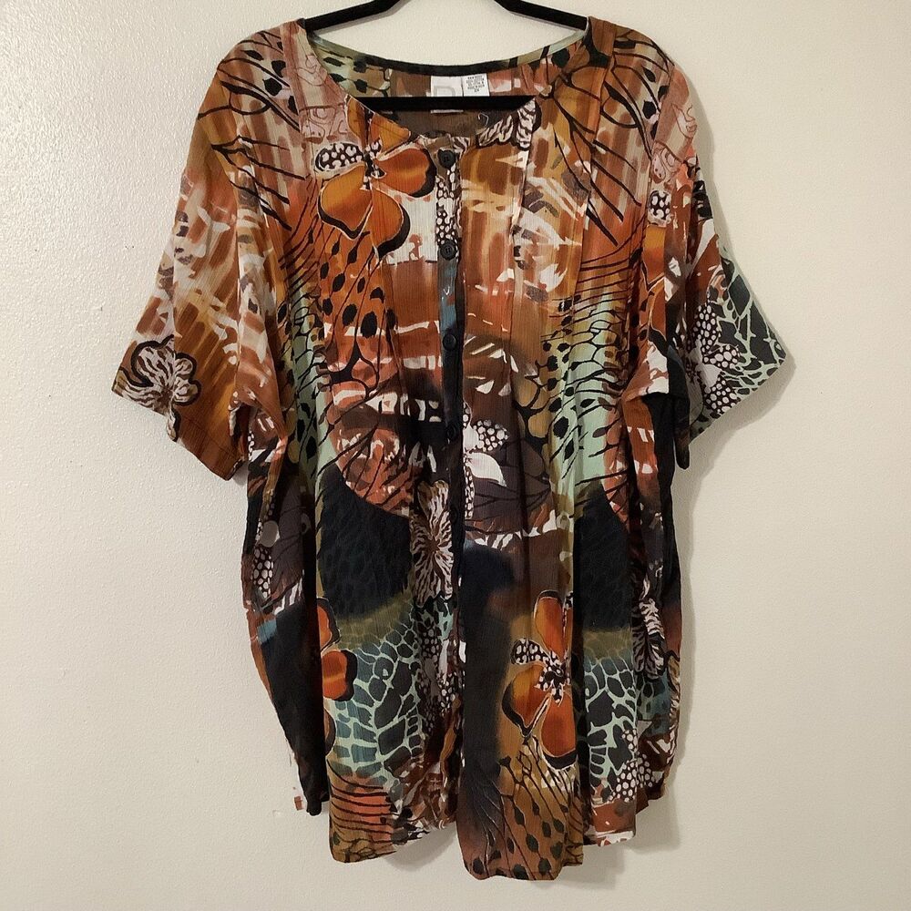 Vintage 90s Butterfly Wing Cotton Bohemian Hippie Boho Wearable Art Blouse 2X